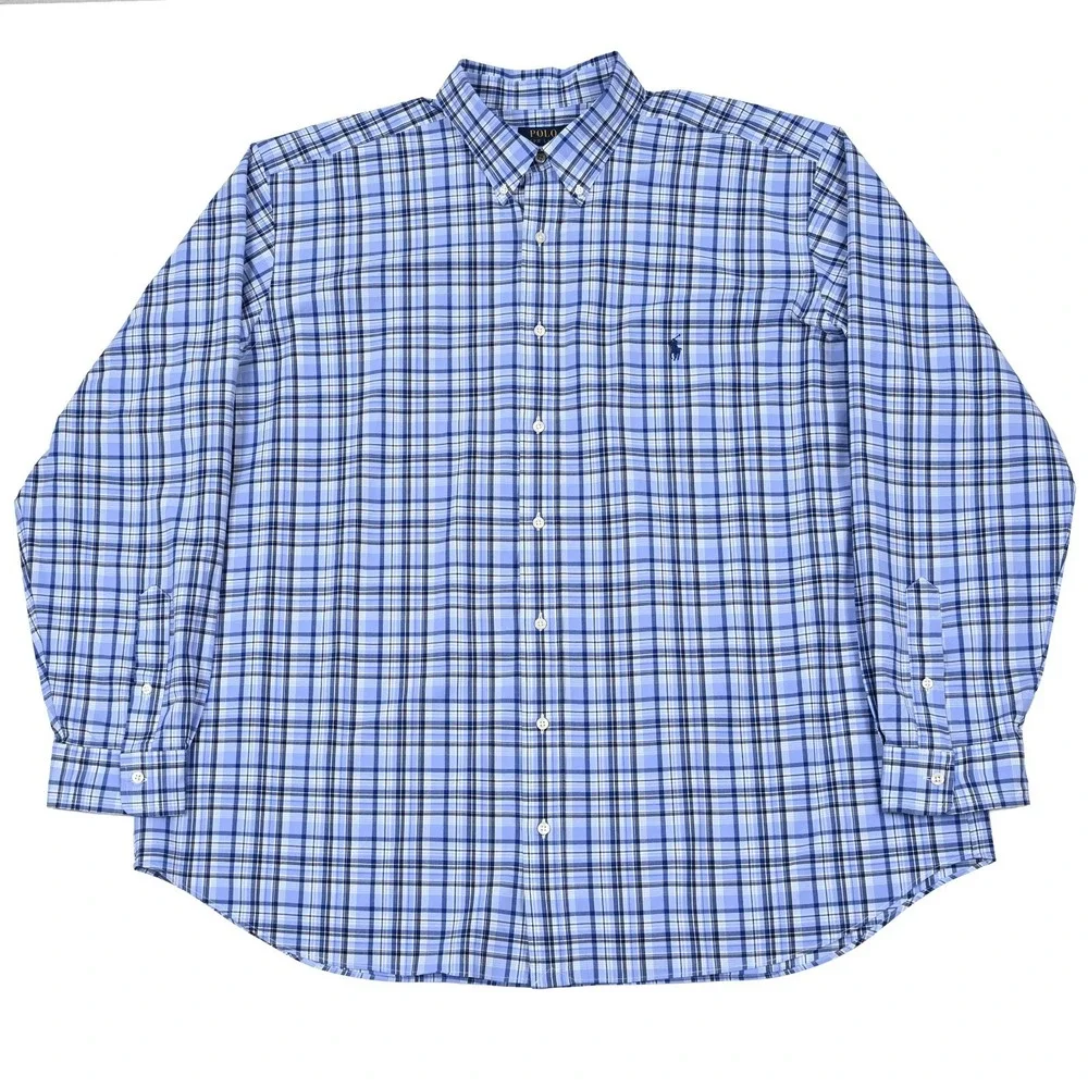 Polo‎ Ralph Lauren Shirt 2XB Mens Plaid Performance Long Sleeve Button Down Pony